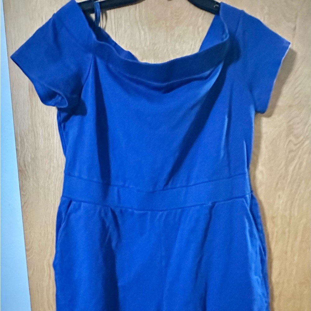 New York & Company Blue Cowl Neck Sheath Jumpsuit